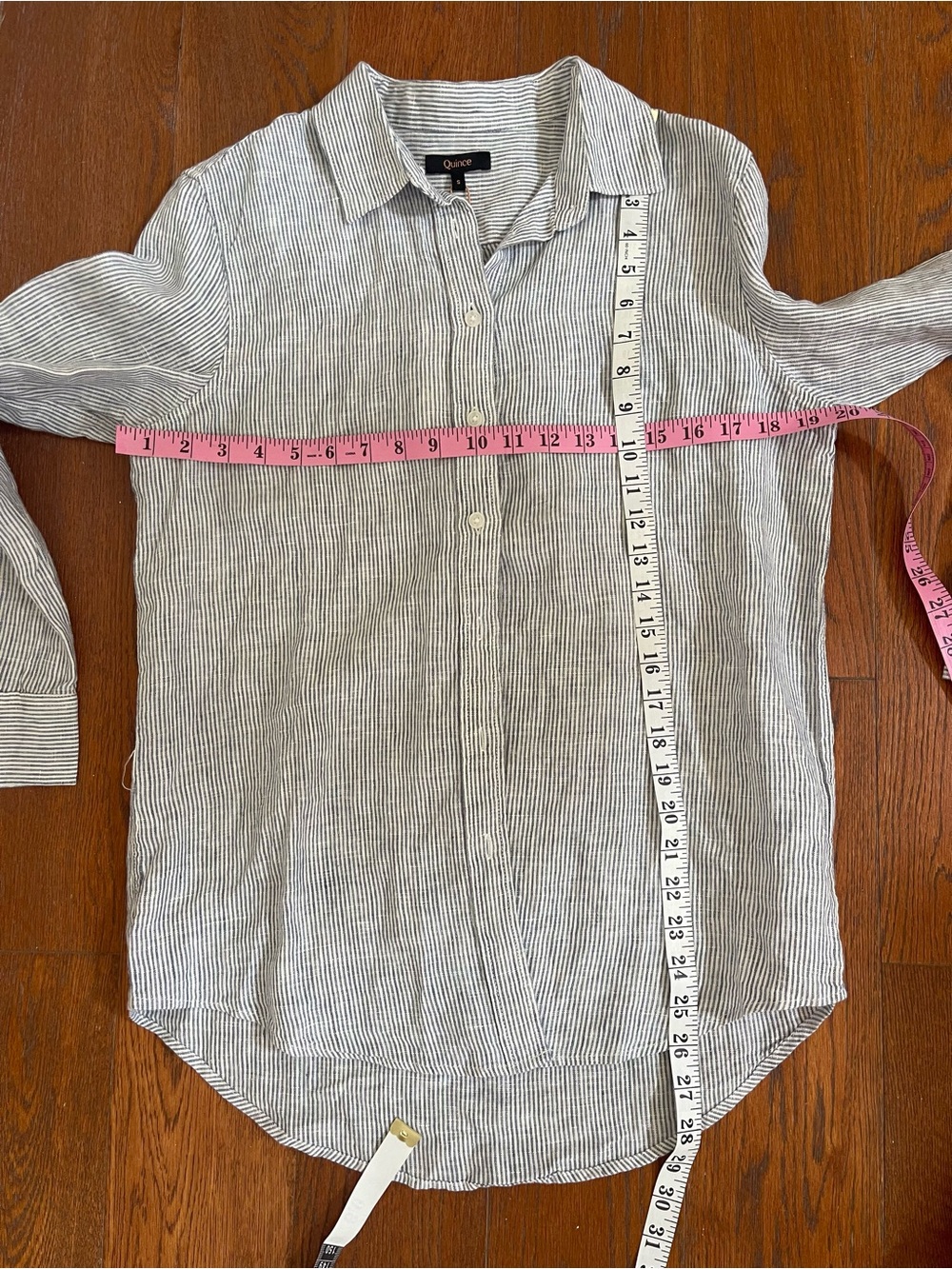 Quince NEW 100% European Linen Long Blue Sleeve Pinstripe Shirt Small Size Small - Picture 4 of 6